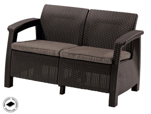 Keter Corfu love seat kétszemélyes polyrattan kerti kanapé - barna 