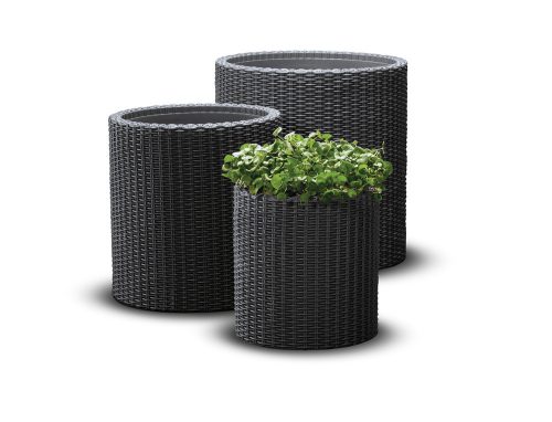 Keter Cylinder polyrattan virágcserép készlet S+M+L méretben (3 db) - grafit